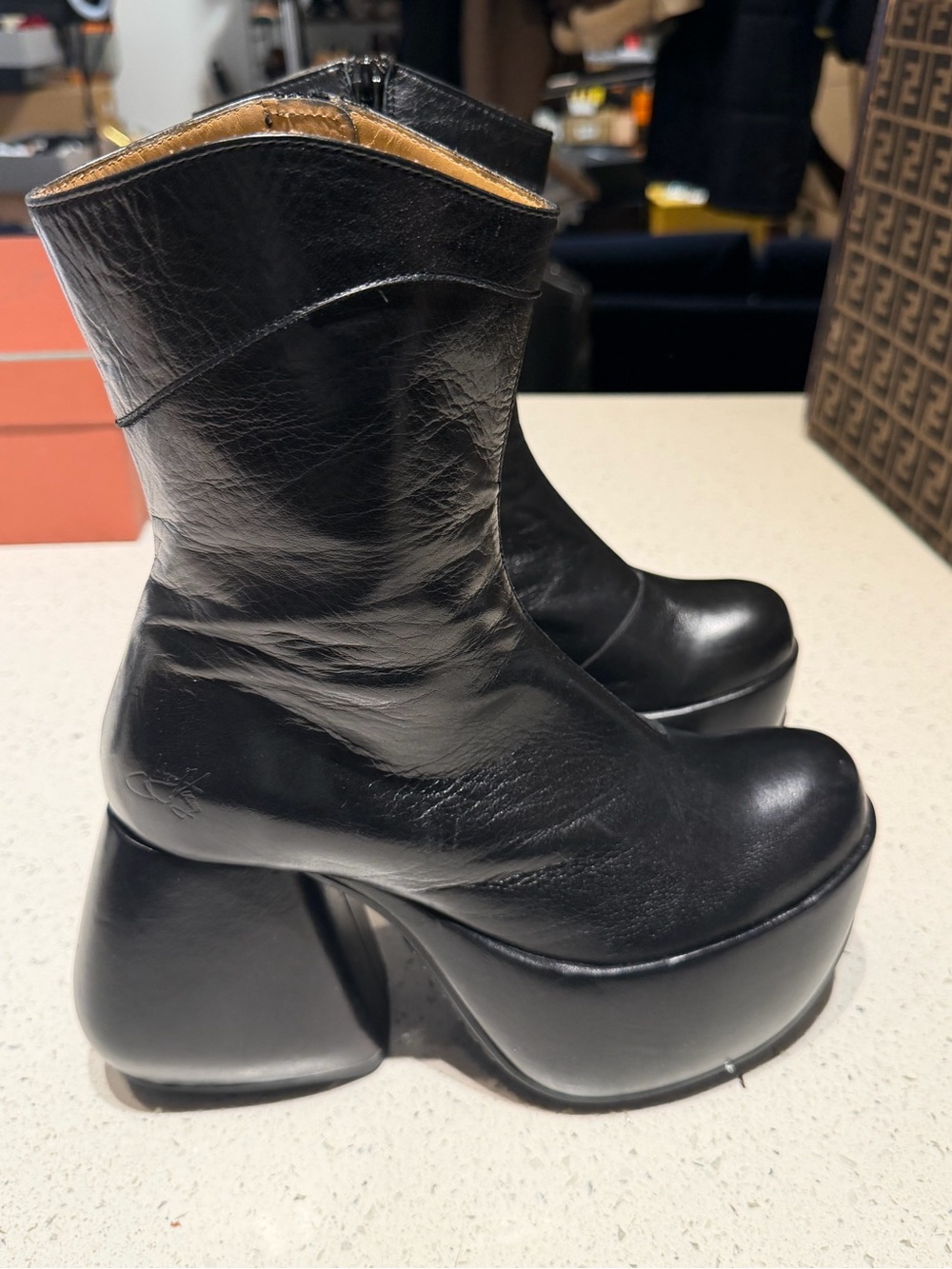 John fluevog Black Platform Ankle Boots
